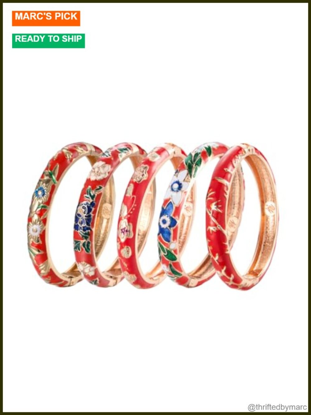 UJOY Cloisonne Enamel Bangle Bracelets Set of 5 Rose Gold Alloy Engraved